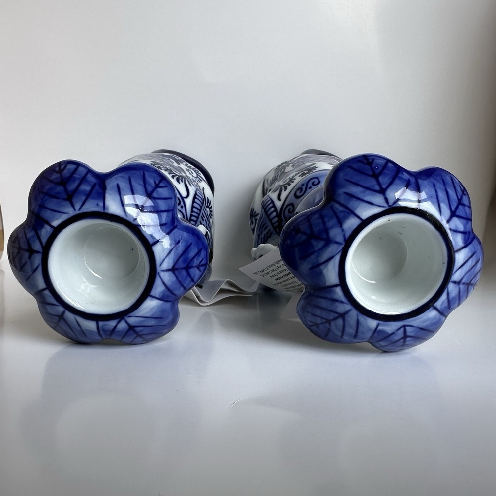 NWT 8 Oak Lane Blue White Porcelain Chinoiserie Monkey Candlestick Set 9 Inch - Picture 6 of 12